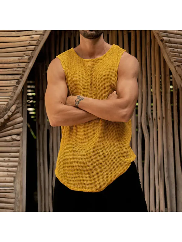 Men's Linen Simple Design Breathable Tank Top Sleeveless T-Shirt - Cominbuy.com 