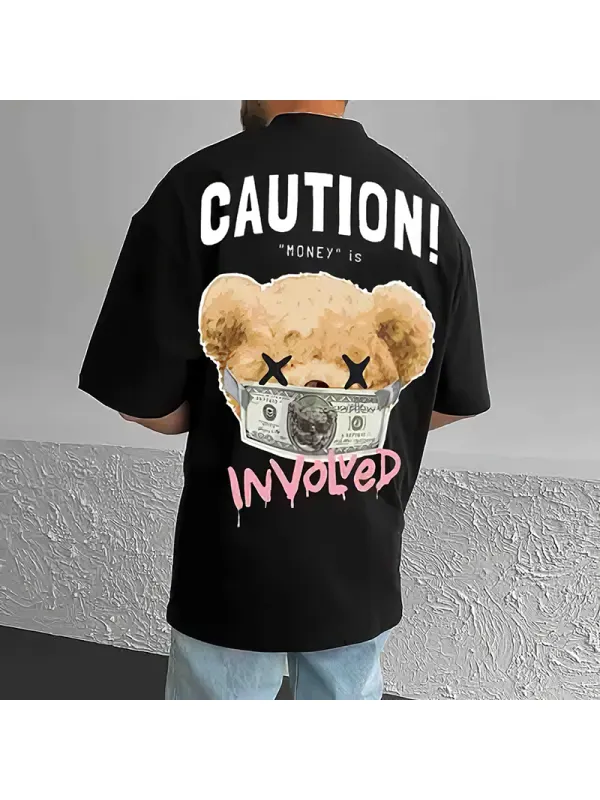 Bear Letter Printed Men's Loose T-shirt - Machoup.com 