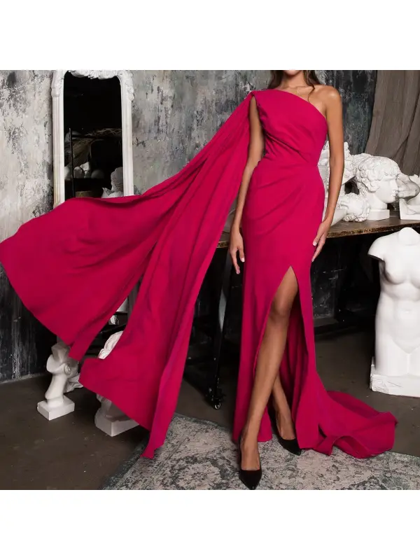 Women's Elegant Sexy Sloping Shawl High Waist Slit Dress Long Skirt - Realyiyishop.com 