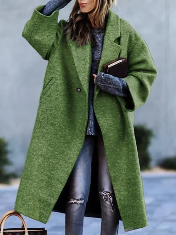 Women's Solid Color Mid-length Woolen Coat - Realyiyi.com 