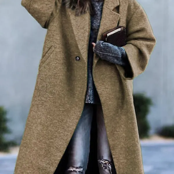 Women's Solid Color Mid-length Woolen Tweed Coat 