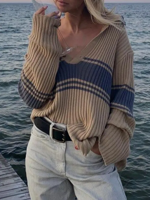 Vintage Striped Knitted Sweater - Realyiyi.com 