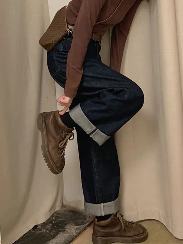Vintage High Waisted Loose Straight Jeans - Cominbuy.com 