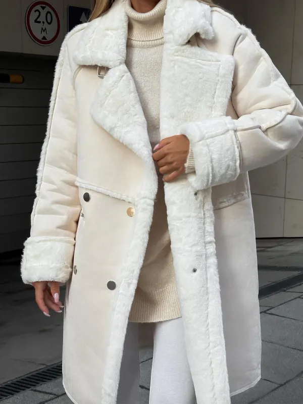 Women's Suede Coat Suit Collar Long Cardigan Long Sleeve Plush Jacket - Hoplady.chimpone.com 
