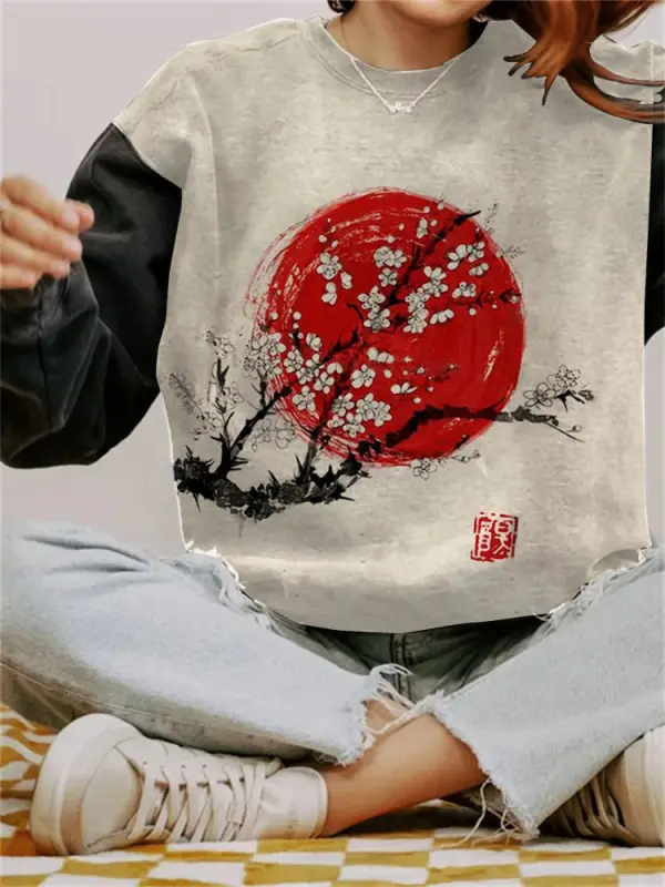 Sunrise Plum Blossom Japanese Art Cozy Sweatshirt - Realyiyi.com 