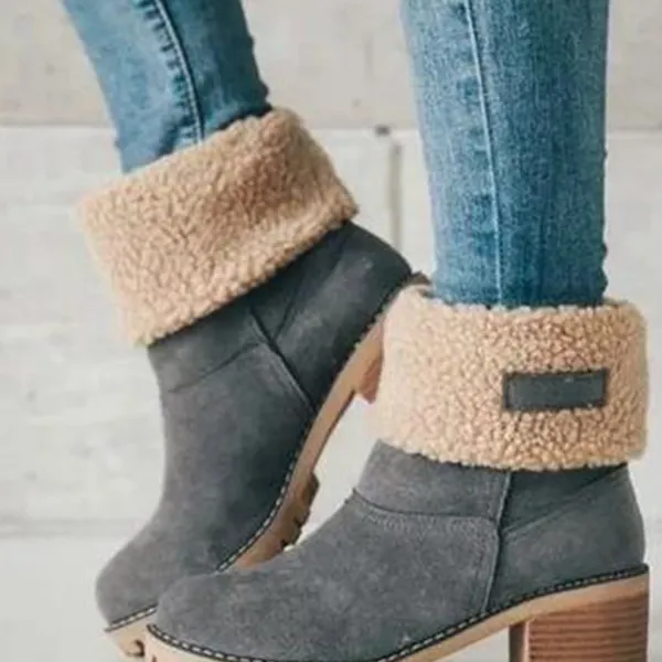 Women's Brushed Large Size Plus Fleece High Heel Mid-calf Boots - Elementnice.com 