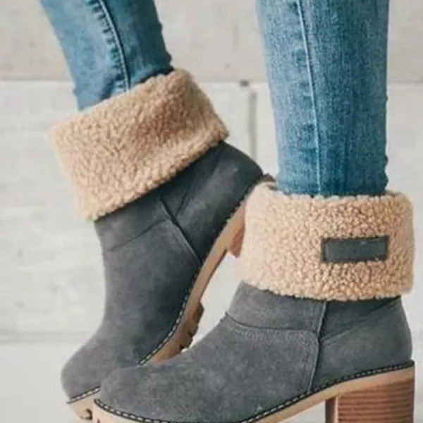 Women's Brushed Large Size Plus Fleece High Heel Mid-calf Boots - Cotosen.com 