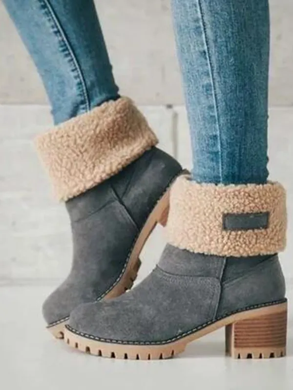 Women's Brushed Large Size Plus Fleece High Heel Mid-calf Boots - Realyiyi.com 