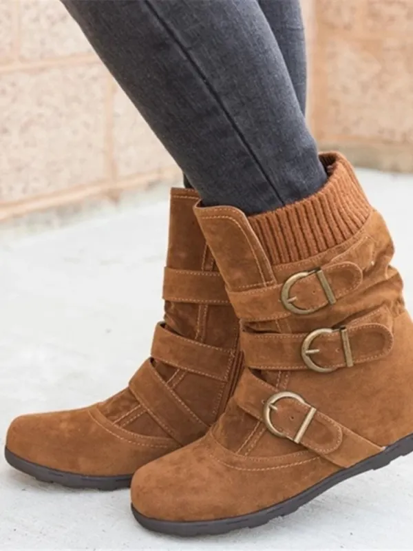 Women's Round Toe Flat Bottom Large Size Mid-calf Boots - Pragmaace.com 