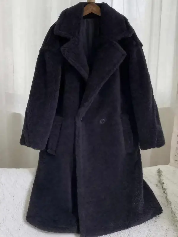 Women's Retro Solid Color Loose Lamb Wool Long Coat - Pragmaace.com 