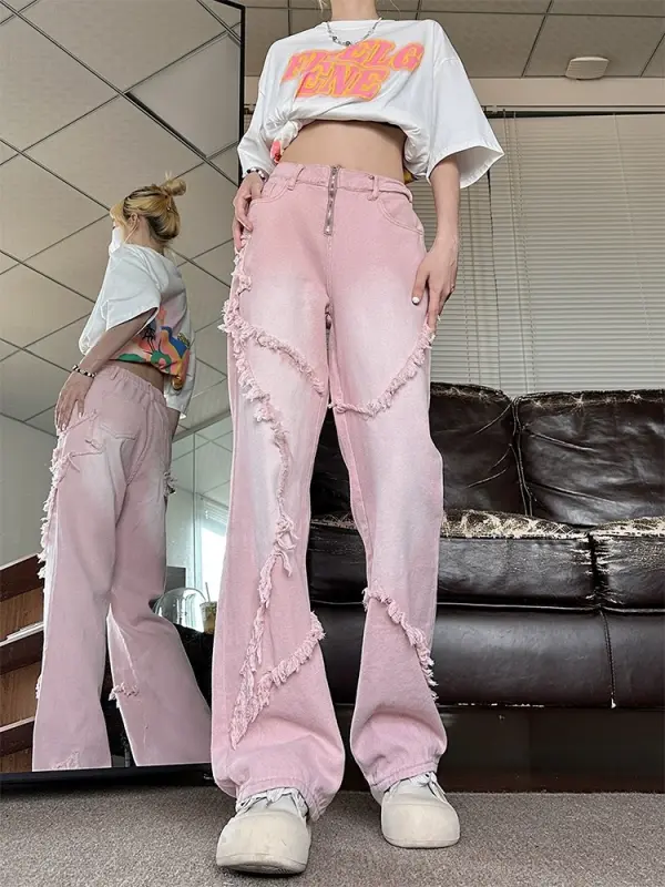 High Waist Pink Women Baggy Jeans - Realyiyishop.com 