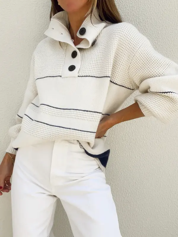 Women's Open Collar Button Up Casual Sweater - Hoplady.chimpone.com 