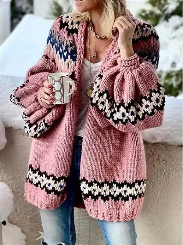 Women's Retro Ethnic Jacquard Sweater Cardigan Coat - Realyiyishop.com 