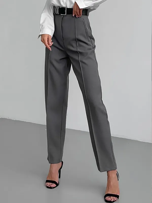 Solid Color Patchwork High Waist Slim Fit Trousers - Cominbuy.com 