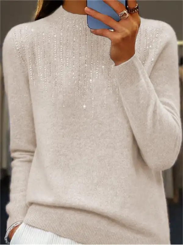 Women's Ironed Half Turtle Neck Knitted Long Sleeve Sweater - Viewbena.com 