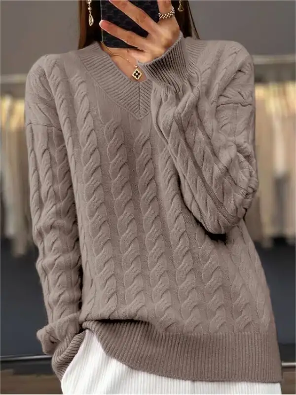 Women's Retro Twist V-neck Sweater Pullover Sweater - Cominbuy.com 