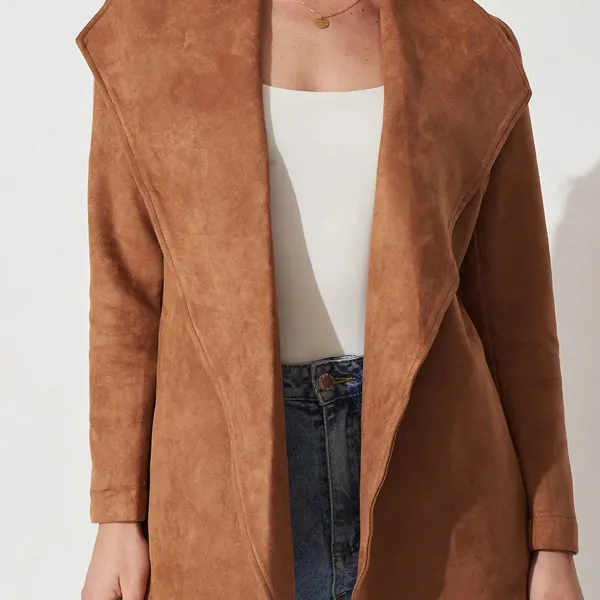 Women's Retro Large Lapel Suede Long Sleeve Jacket Cardigan - Cotosen.com 