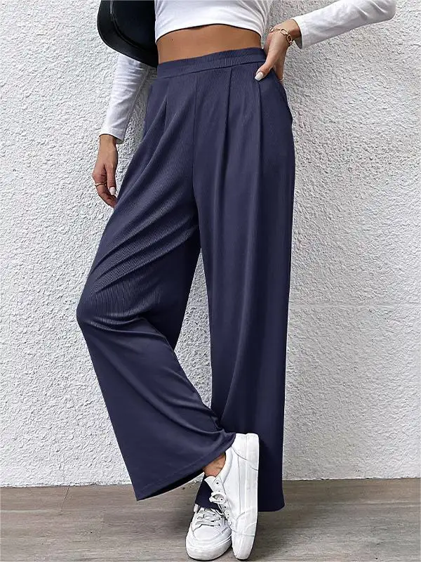 Women's Solid Color Daily Casual Wide Leg Pants - Cominbuy.com 