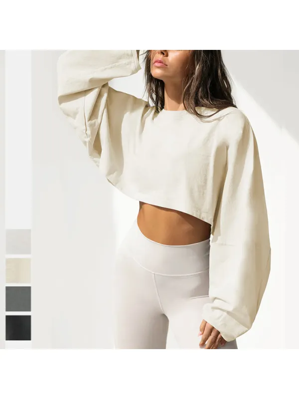 Round Neck Sweatshirt Women's Short Sports Bottoming Shirt T-shirt Sweater Long-sleeved Top - Realyiyishop.com 