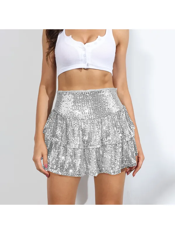 Hot Girl Sequined Skirt Female Sequined Sexy Short Skirt Solid Color Pleated Skirt - Realyiyi.com 