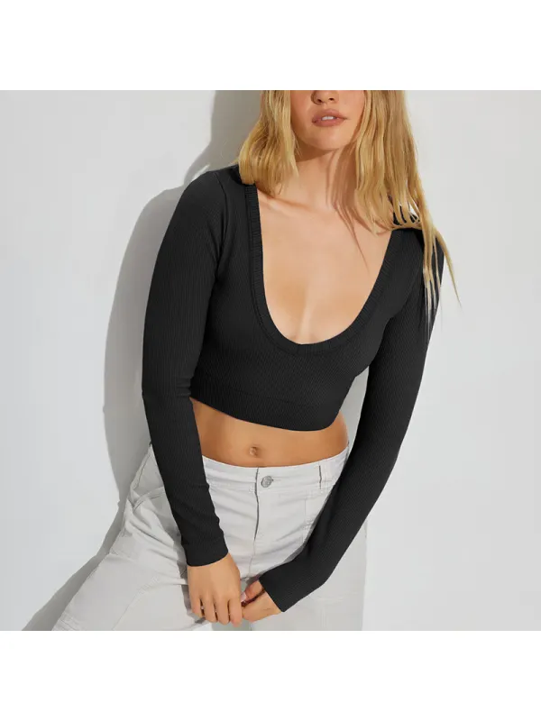 Slim Versatile Long-sleeved T-shirt Women's Sexy U-neck Bm Top Hot Girl Sweater - Realyiyishop.com 