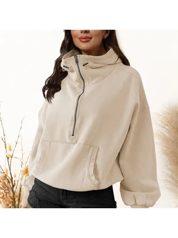 Hooded Sweatshirt Women's Trendy Sports Hoodie Zipper Drawstring Long Sleeve Top Jacket - Anrider.com 