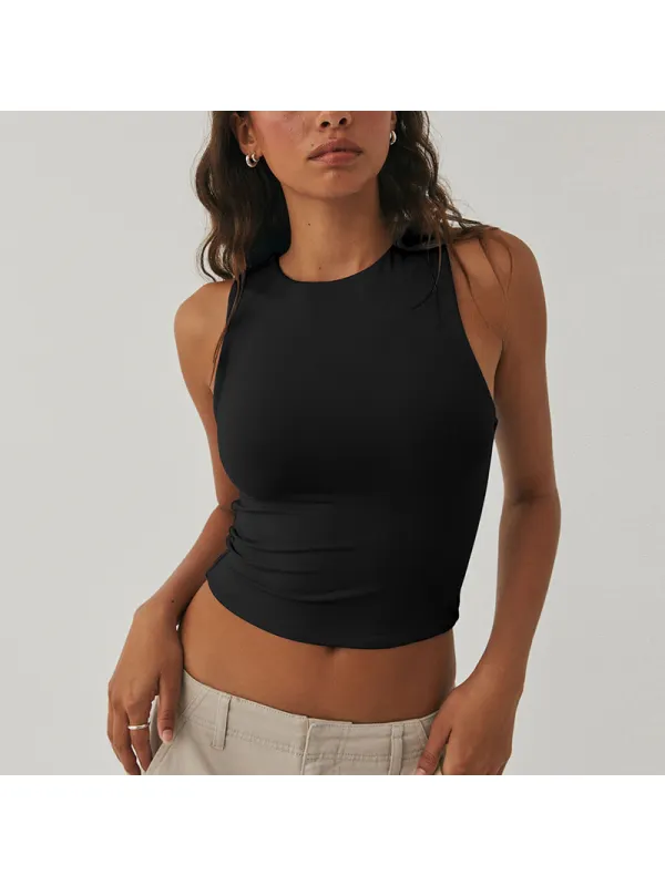 Sexy Midriff-baring Sleeveless Tight-fitting Top, Round-neck Racer-neck Tank Top Worn As An Outer Layer - Hoplady.chimpone.com 