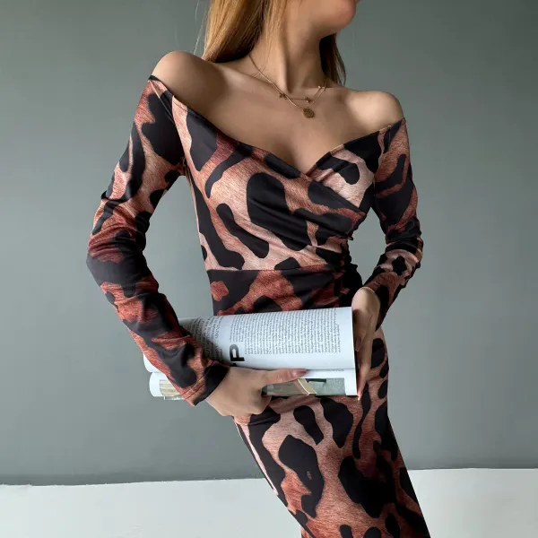 Women's Sexy Leopard Print V-neck Low-cut Skinny Maxi Dress - Ootdyouth.com 