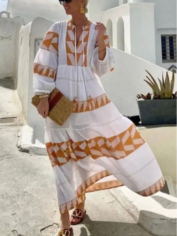 Stylish Retro Greek Goddess Pattern Print Dress - Realyiyi.com 