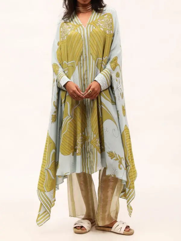 Paisley Print Crepe Kaftan Dress - Anrider.com 