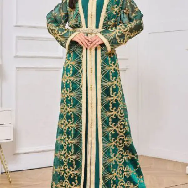Stylish And Comfortable Moroccan Muslim Embroidered Two-piece Dress Robe Only $104.99 - Elementnice.com 