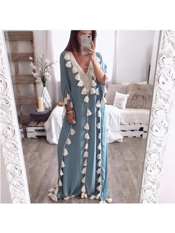 Fashion High-end Blouse Tassel Patchwork Robe Dress - Cominbuy.com 