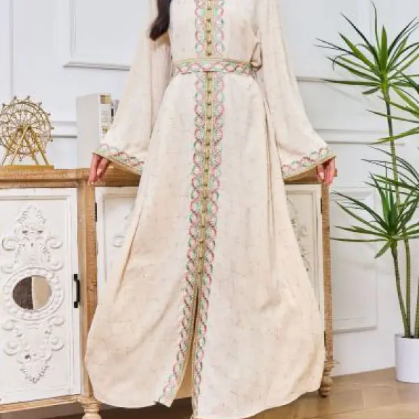 Stylish And Comfortable Moroccan Muslim Embroidered Belt Dress Robe Only $70.99 - Elementnice.com 