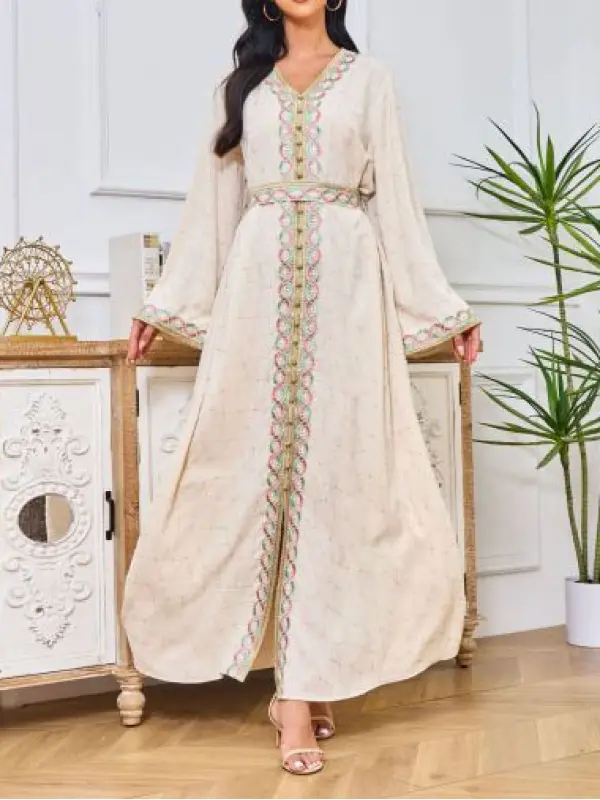 Stylish And Comfortable Moroccan Muslim Embroidered Belt Dress Robe - Anrider.com 