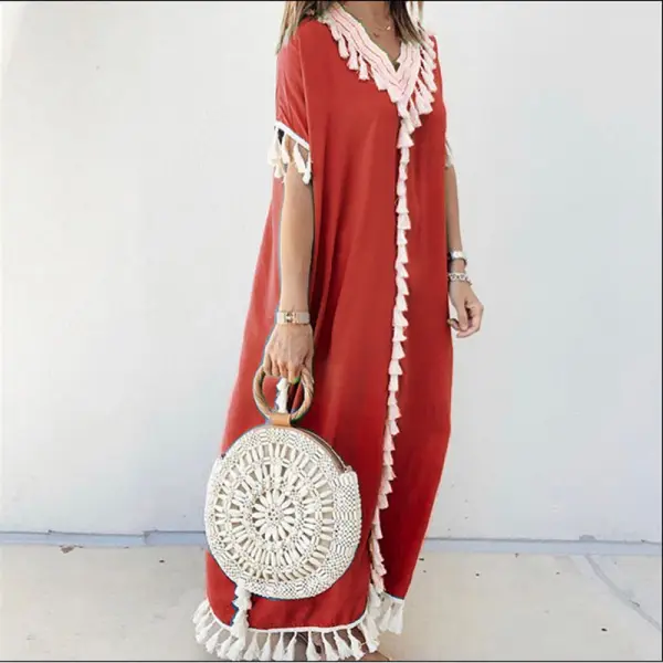 Stylish Printed Ramadan Tassel Long Dress Only $35.99 - Elementnice.com 