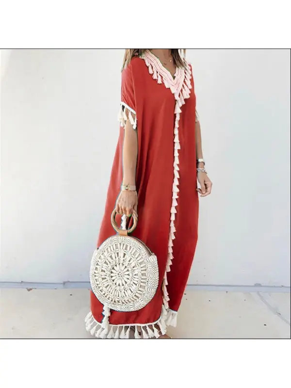 Stylish Printed Ramadan Tassel Long Dress - Anrider.com 