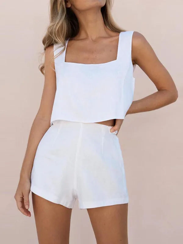 Solid Color Square Collar Camisole Suit - Realyiyi.com 
