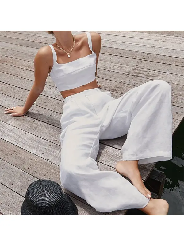 Women's Breathable Linen Wide Leg Pants Set - Hoplady.chimpone.com 