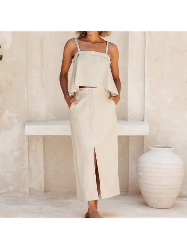 Women's Minimalist Linen Straight Skirt Set - Realyiyi.com 