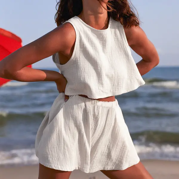 Women's Linen Sleeveless Suit - Rallyfine.com 