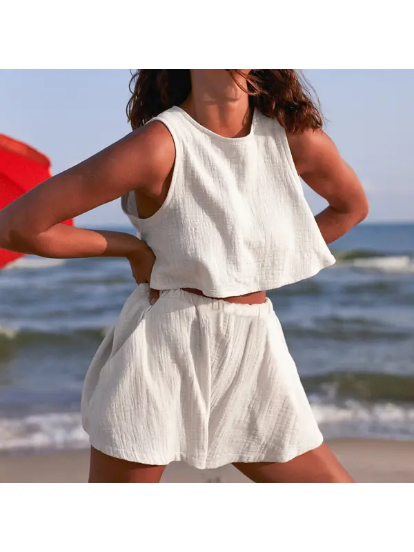 Women's Linen Sleeveless Suit - Viewbena.com 