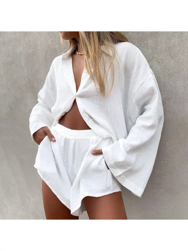 Women's Linen Long Sleeve Two Piece Set - Hoplady.chimpone.com 