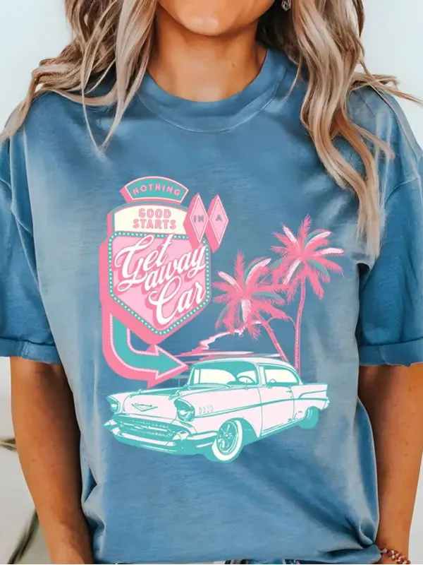 Vintage Getaway Car T-Shirt Crew Neck Comfort - Realyiyi.com 