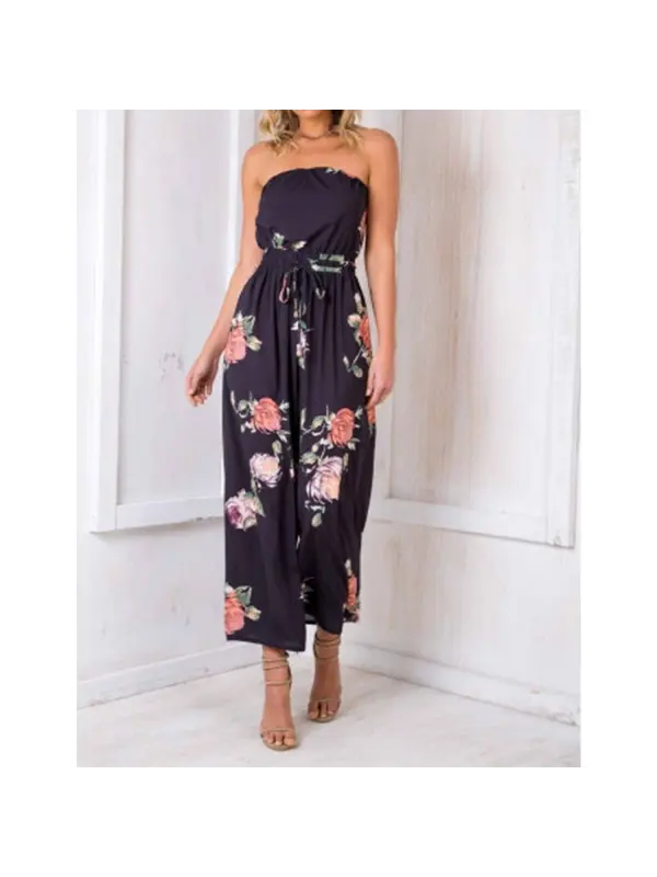 Women's Elegant Floral Strapless Jumpsuit - Viewbena.com 