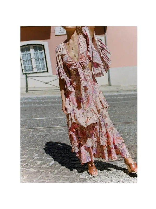 Boho Ruffle Floral Midi Skirt - Cominbuy.com 
