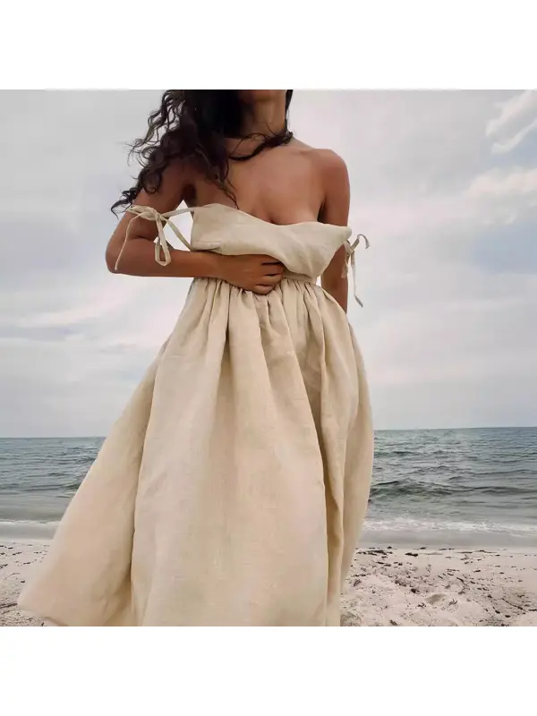 Temperament Elegant Sexy Strapless Backless Linen Suspender Long Skirt - Hoplady.chimpone.com 
