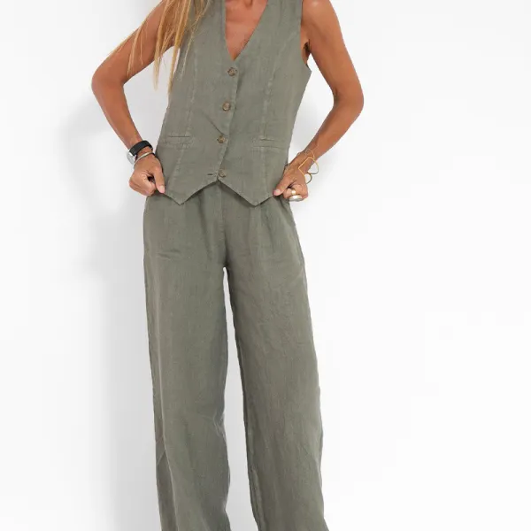 Fashion Vest Trousers Patchwork Cotton And Linen Casual Suit - Wayrates.com 