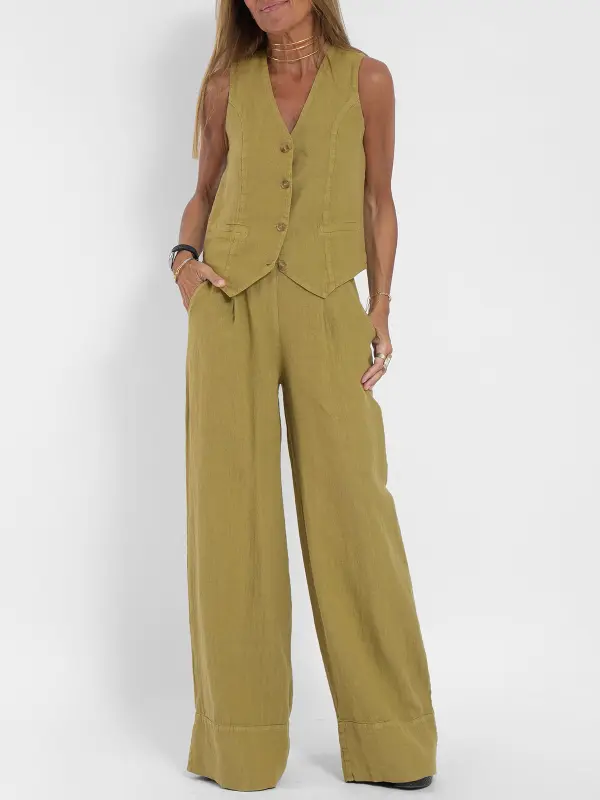 Fashion Vest Trousers Patchwork Cotton And Linen Casual Suit - Realyiyishop.com 