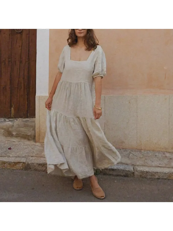 Women's Linen Plain Simple Loose Dress - Cominbuy.com 