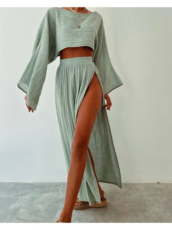 Chic Slit Cotton And Linen Casual Two-piece Set - Ininrubyclub.com 
